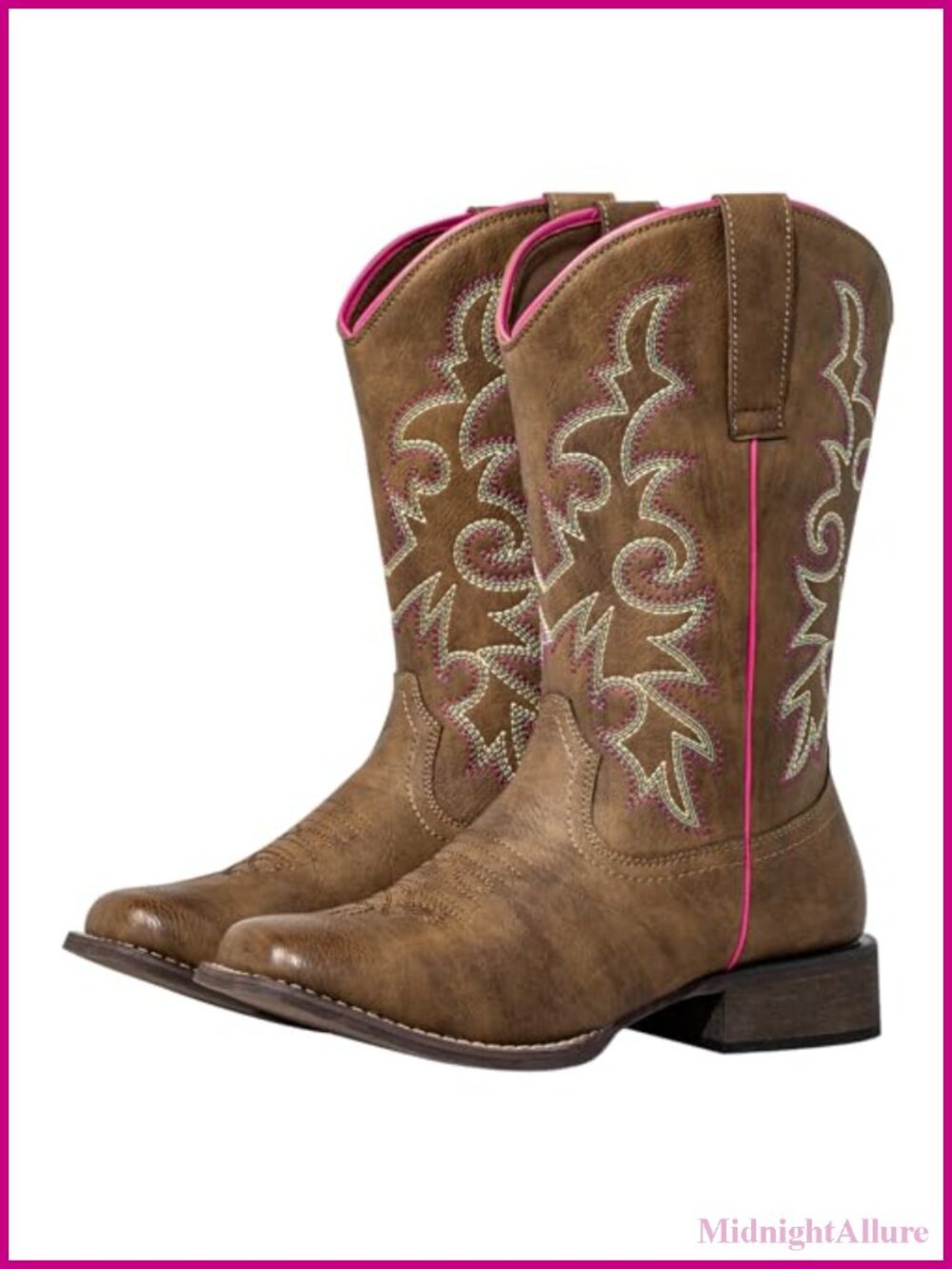 Extra Wide Calf Cowboy Boots Square Toe Pull-On Faux Leather